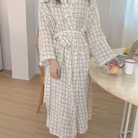 批发货源 新款睡袍女秋纯棉可爱浴袍系带和服ins睡衣家居服