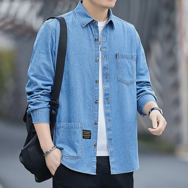 Summer Thin Rivet Denim Shirt Jacket Men's Hong Kong Style Versatile Casual Shirt Autumn Shirt Jacket Men's Wholesale