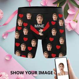shine欧美跨境同款男士pod定制人头印花内裤舒服透气平角裤