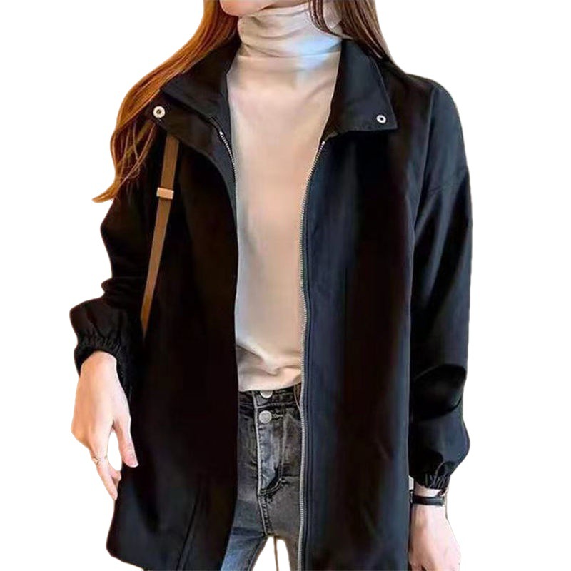 Black coat, female spring and autumn lazy style, small stature, high-end windbreaker, upscale college style, long sleeved top, baseball jacket