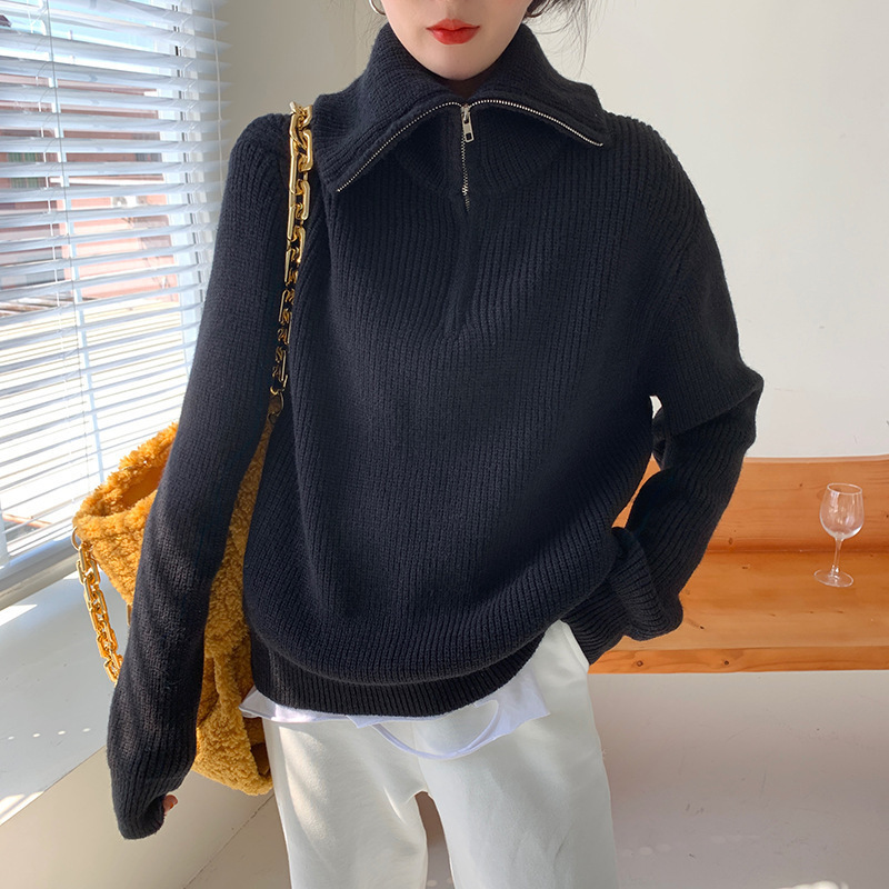 越境年秋冬新作ファスナーセーターニット女性はゆったりしています。|undefined