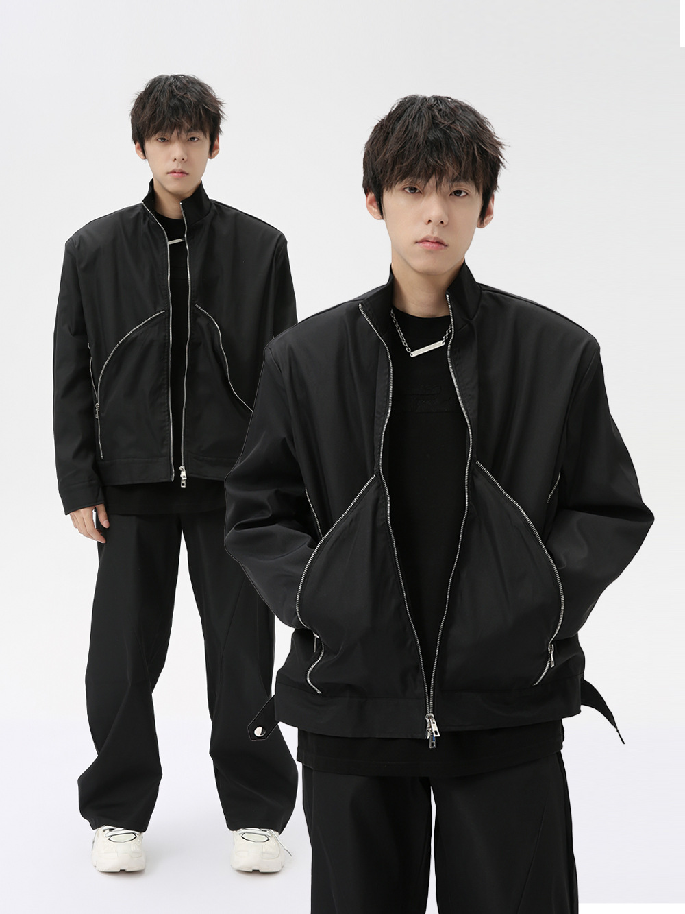 MTLCLOTHES Hombres| 2024 otoño nuevo nicho cremallera irregular chaqueta corta chaqueta set de moda