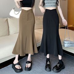 小个子高腰半身裙女士春春秋中长款包臀鱼尾裙胖mm大码显瘦a字裙