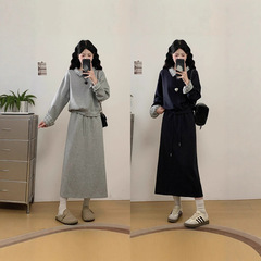 2025秋装新款胖mm大码女韩系休闲拼接套头卫衣半身裙套装