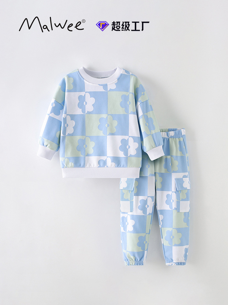 Malwee ropa de otoño para niños de dos piezas nuevo traje de suéter de estilo occidental de manga larga con cuello redondo informal para niños europeos y americanos