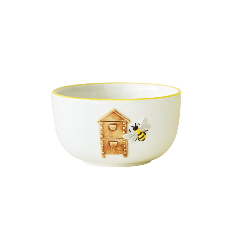 Bee encantador elfo de primavera tazón de cerámica tazón de arroz creativo en relieve tazón de fideos tazón de sopa tazón de ensalada tazón de estilo occidental cubiertos