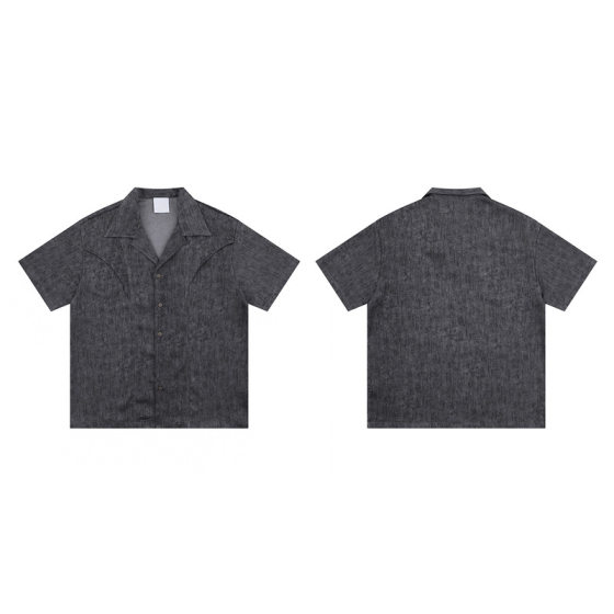 Foreign Trade Cross-border American Retro Fashion Cuban Collar Short-sleeved Shirt Men's Summer New Style Street Casual Shirt