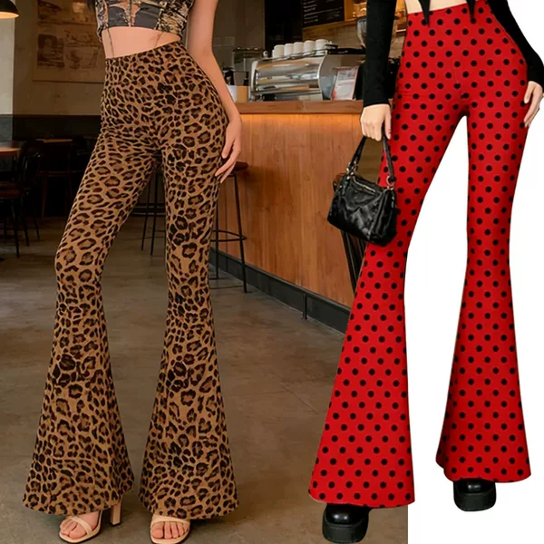 European and American Sexy Women's Clothing Leopard Print Butt-Lifting Flared Pants Digital Print Hippie Retro Floral Striped Long Pants Hot Girl Style