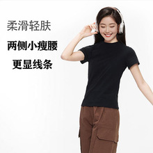 甜辣妹风百搭短袖T恤莱卡棉高弹力正肩女士休闲打底