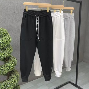 Spring and Autumn new trendy personalized zipper ankle-tied Sports Pants Sweatpants loose all-match black casual pants men
