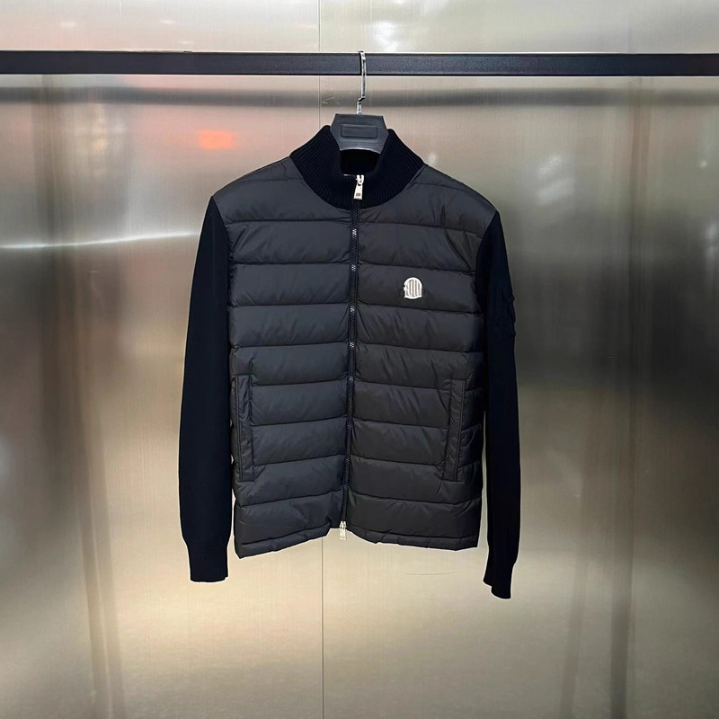 Cross-Border Popular Spot Running Volume High-Quality Mengjia New Men's Solid Color Label Splicing Quilted Knitted down Jacket