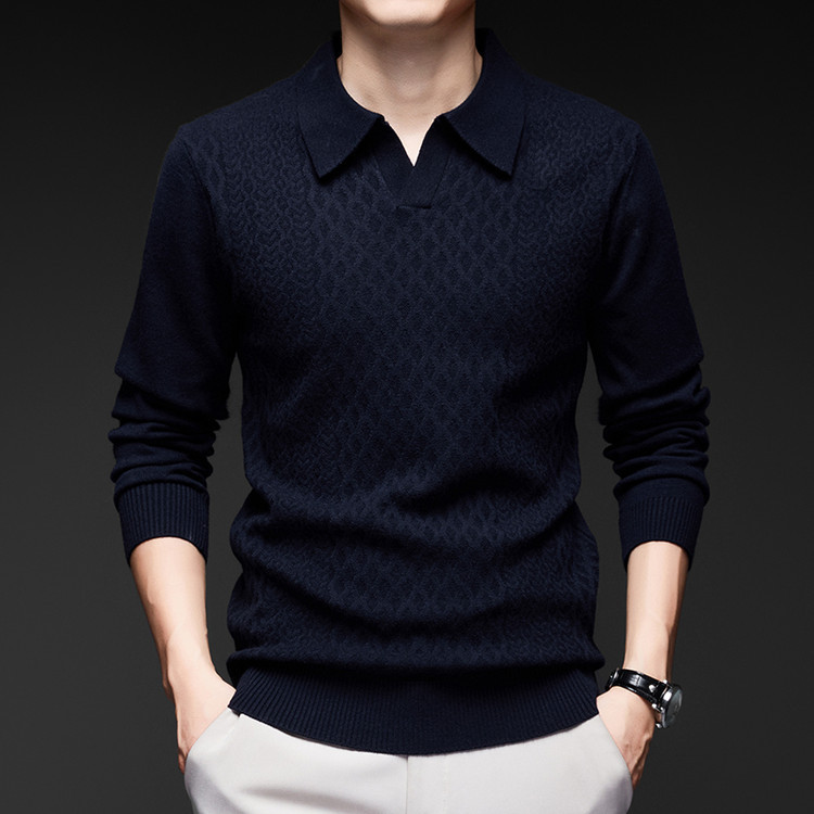 Suéter de cuello de gaviota transfronterizo para hombres otoño y invierno nuevo collar de color sólido overhead grueso camiseta de punto de moda suelta