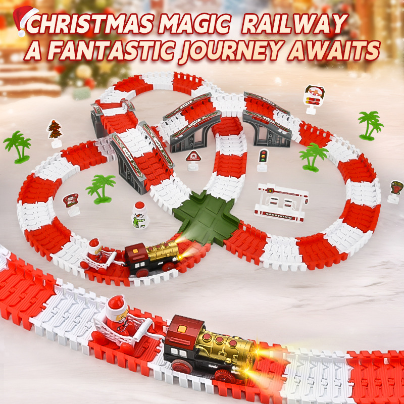 跨境新品圣诞百变益智轨道车玩具儿童小火车玩具车男孩闯关大冒险