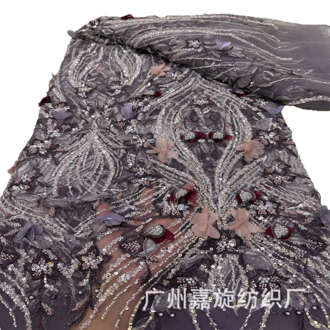 Fabricantes nuevos tubos de perlas hechos a mano bordados de encaje tela de red vestido de boda vestido de rendimiento vestido tela de encaje image 6