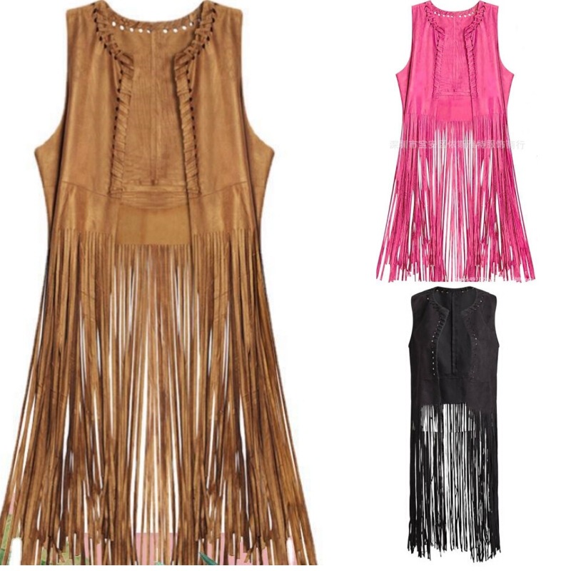 European and American style 2025 women's new suede tassel waistcoat jacket explosion sleeveless long waistcoat outer wear