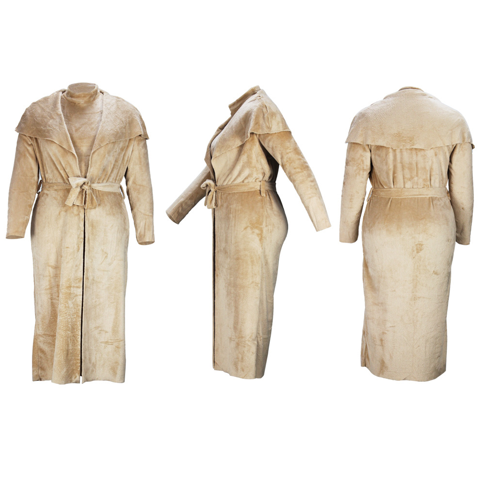 Completo due pezzi donna vestito in velluto e cardigan lungo_voghion.com