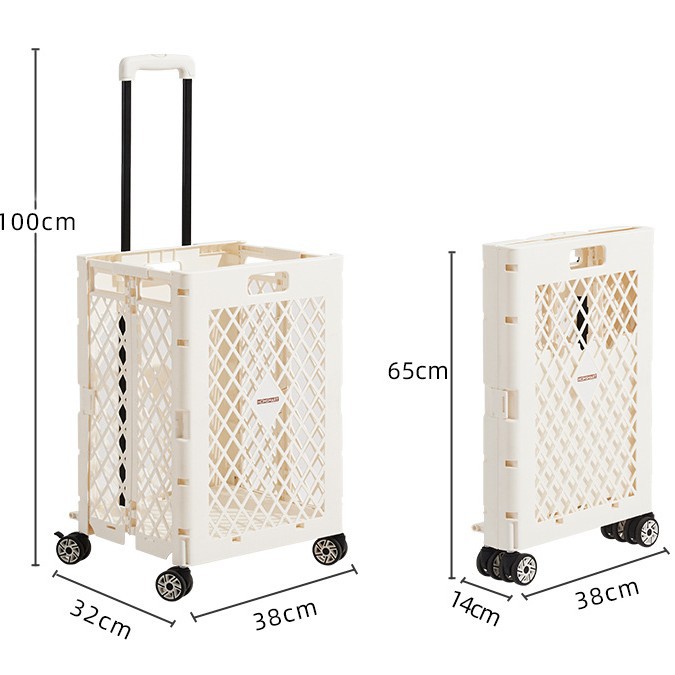 Extra Large 4 Wheel Large Folding Shopping Cart Plastic Storage Box Small Trolley Portable Shopping Trolley