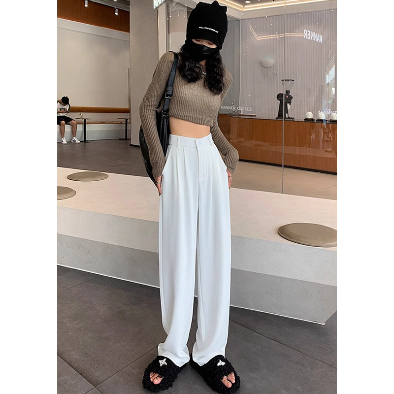 Pantalones de trajes blancos de primavera y otoño de mujer 2024 nuevo hombre pequeño cintura alta sensación de colgaje de tope de piso recto pantalones largos casuales de piernas anchas