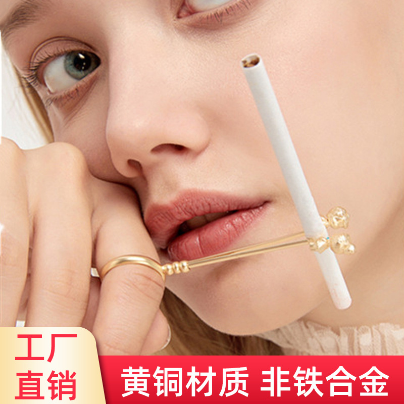 原创可愛天使情侶抽烟指环男女啞金玫瑰金可调节细烟通用烟托戒指