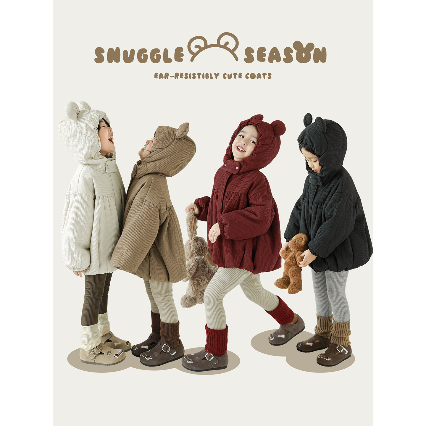 吾里卜一女童加绒三明治架构棉服冬季儿童防风保暖连帽棉衣外套厚