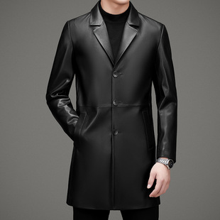 Spring Haining Genuine Leather Men's Sheepskin Handsome Leather Suit Mid-length Slim-fit Jacket Thin Coat Trendy