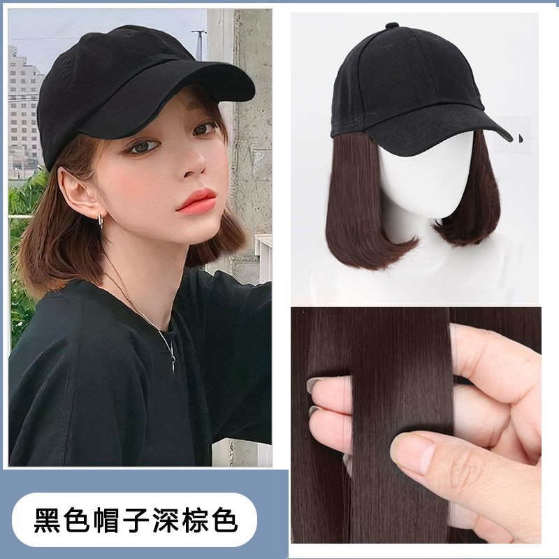 Estilo coreano de moda COLORADO gorra de béisbol corto de longitud media Pelo Largo sombrero peluca integrada primavera y otoño nuevo image 22