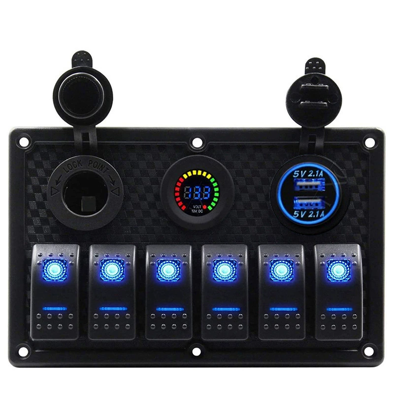 Переключатель 6-позиционный комбинированный с автомобильным зарядным устройством DS кулисный переключатель двойной USB база прикуривателя вольтметр многофункциональная панель переключателя