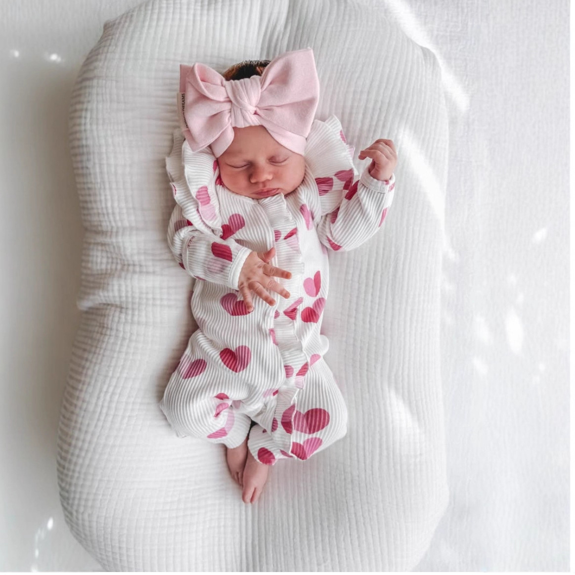 2026 Spring & Fall New Product Girls Baby Cotton Pit Strip Printed Heart Jumpsuit Long-Sleeved Ins Knitted Stretch Cotton