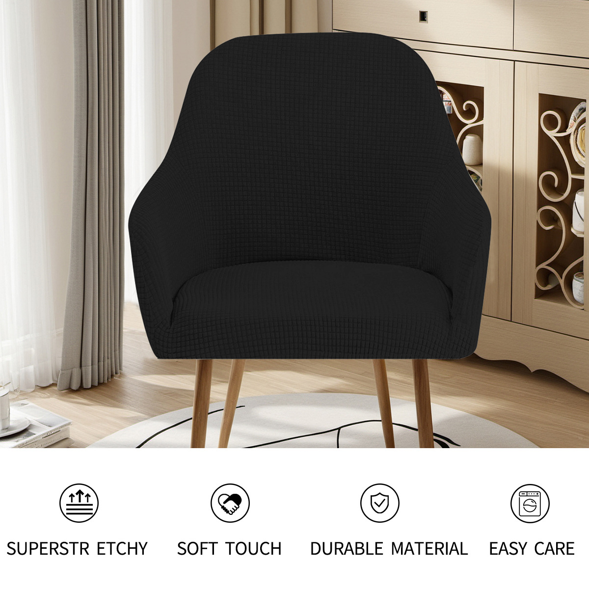 Amazon transfronteriza impermeable agitación de lana nueva cubierta de silla de arco elástica granos de maíz de alto reposabrazos cubierta de silla de comedor de hotel de forma especial