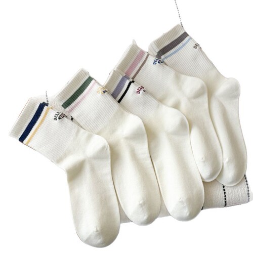 MEKKI boneless socks for women's spring mid-tube socks, cotton socks, heel embroidery stripe women's socks, boneless Korean series pile socks