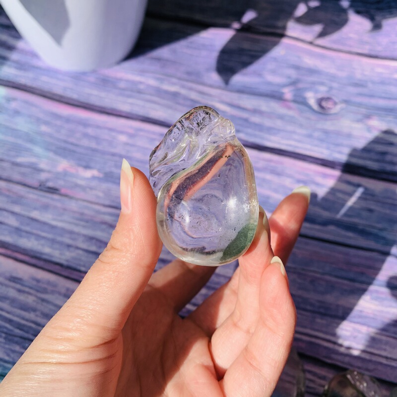 水晶吊坠 天然绿幽灵原石雕刻钱袋水晶挂饰 图 8