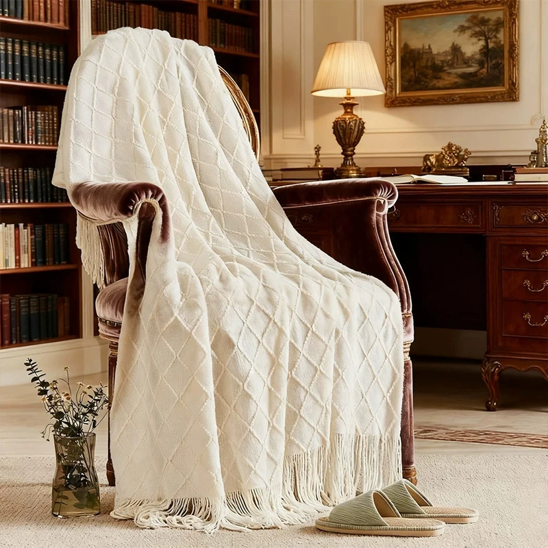 Knitted Throw Blanket, Universal Sofa & Bed, Tassel Edge, Multi-Size/Color Options