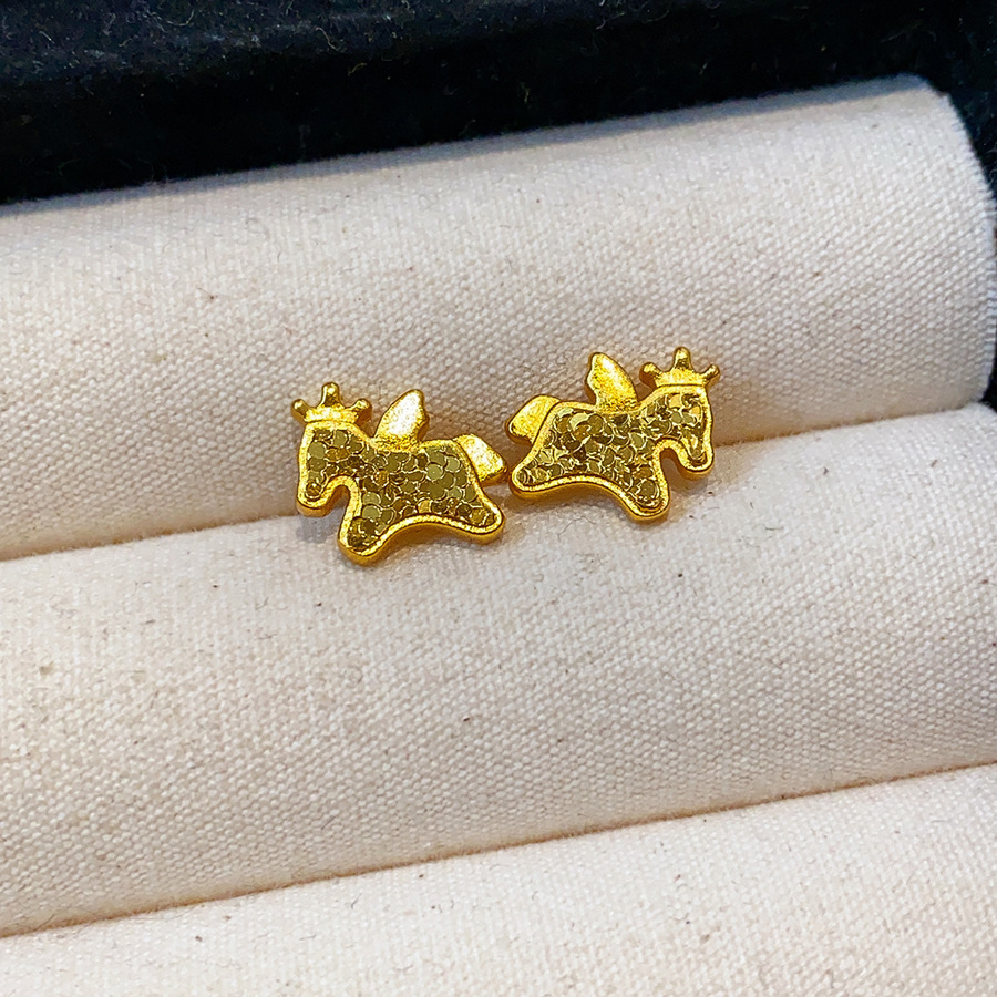 Oro verdadero eléctrico galvanis colgante de piedra pony pendientes collar ligero lujo nicho universal conjunto temperamento alta sensación de joyería mujer