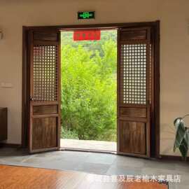 复古老榆木房门古街寺庙店铺门窗玄关隔断门对开折叠推拉木头门窗