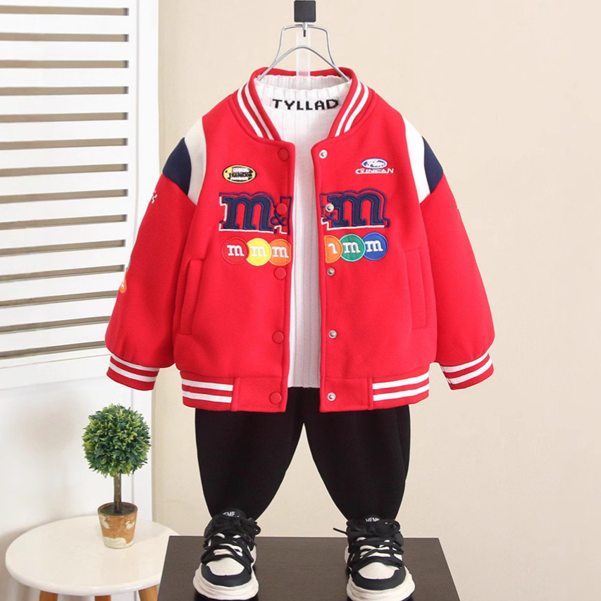 6526 niño rufián guapo motocicleta uniforme de béisbol más chaqueta de terciopelo 2025 otoño e invierno nuevo estilo chaqueta gruesa para niños top