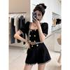 2022 earth Jennifer Miss Tweed golden Short coat shorts suit Two piece set