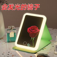 BaiKui LED Makeup Mirror with Lights: Portable, Foldable Desktop Vanity Mirror for Student Dorms and On-the-Go Touch-Ups