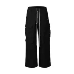 Jiayiiku Trendy Brand American Street Ro Style Wide-Leg Cargo Pants Men's New Multi-Flap Pocket Pants Design Loose Bell-Bottom Pants