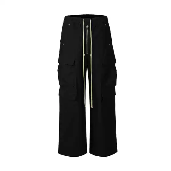 Jiayiiku Trendy Brand American Street Ro Style Wide-Leg Cargo Pants Men's New Multi-Flap Pocket Pants Design Loose Bell-Bottom Pants
