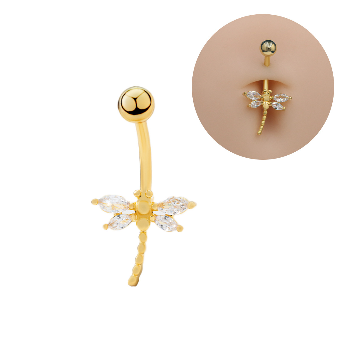 Piercing nombril libellule avec zircon - bijou de ventre élégant_voghion.com