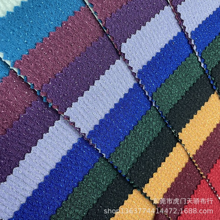 针织锦纶金属丝泡泡布闪光面料 针织横条亮丝泡泡布提花 服装面料