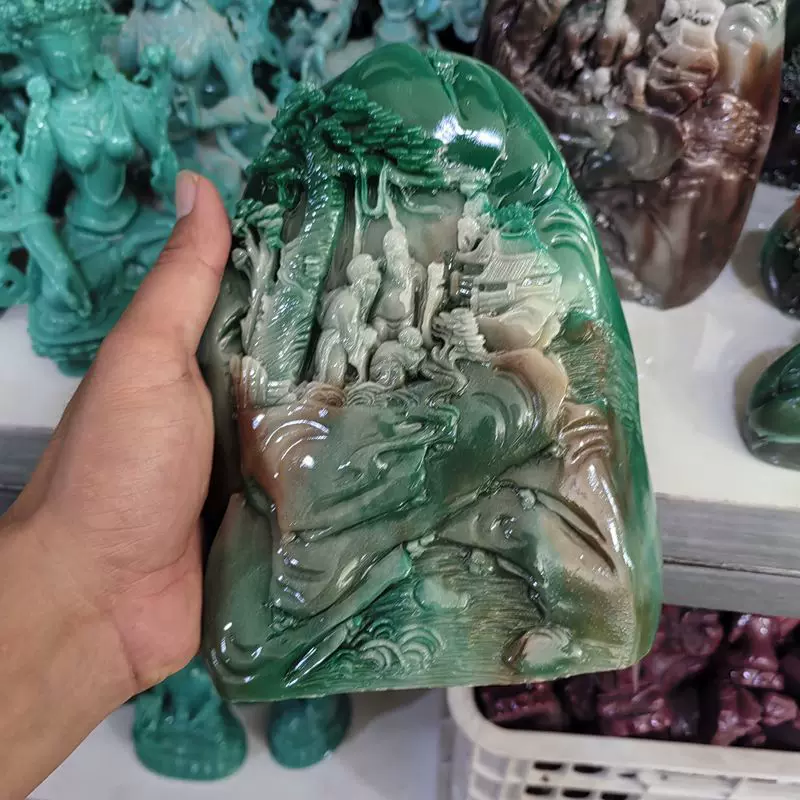 石英岩家居装饰南阳独山玉山水摆件仿和田玉糖料指日高升安居乐业