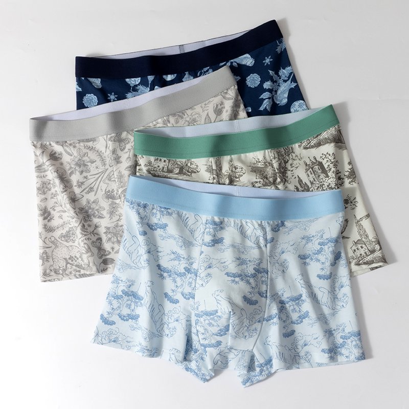 Cotton National Style Printed Comfortable and Skin-Friendly Men's Boxer Briefs Mid-Waist Breathable Crotch Contrasting Color Boxer Shorts Wholesale