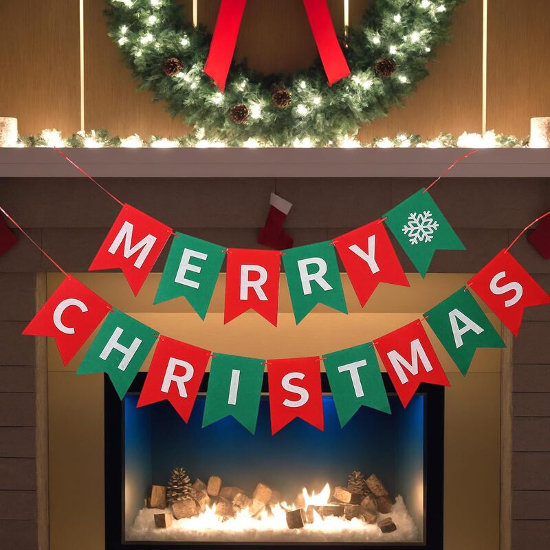 クリスマスバナー、旗、吊り下げ旗、文字、カラフルな旗、フラワーアレンジメント、クリスマスパーティーデコレーション用品|undefined