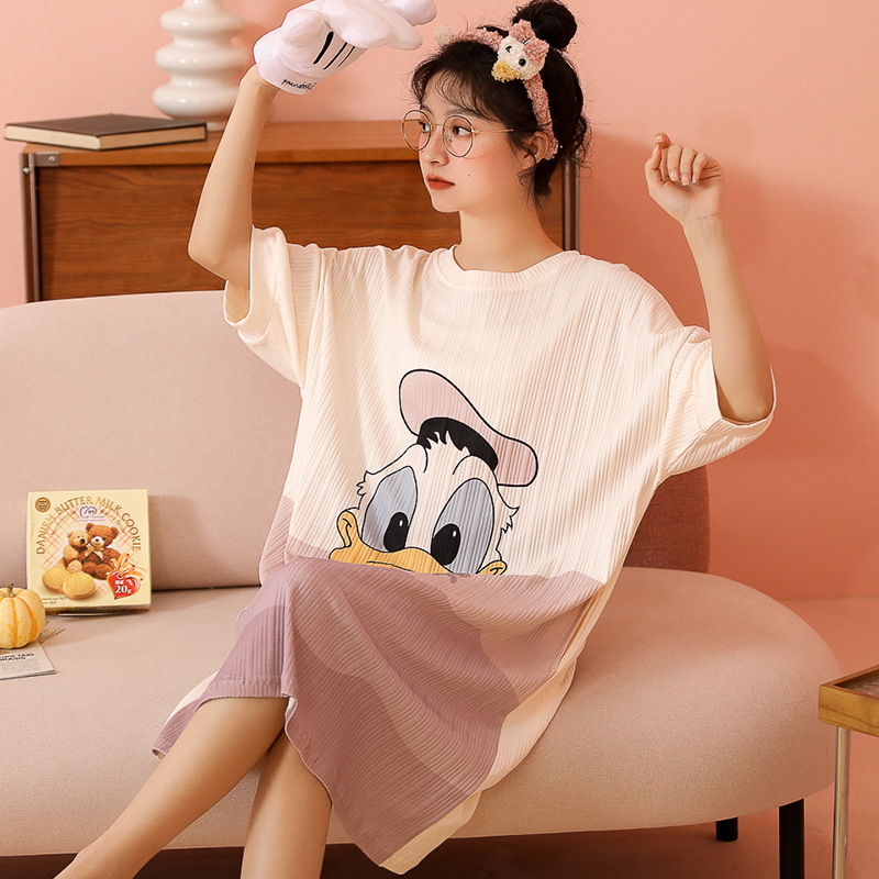 pajamas girl student summer cotton material Short sleeved Easy In paragraph Nightdress lovely Large student Sweet Exorcism Home Furnishings