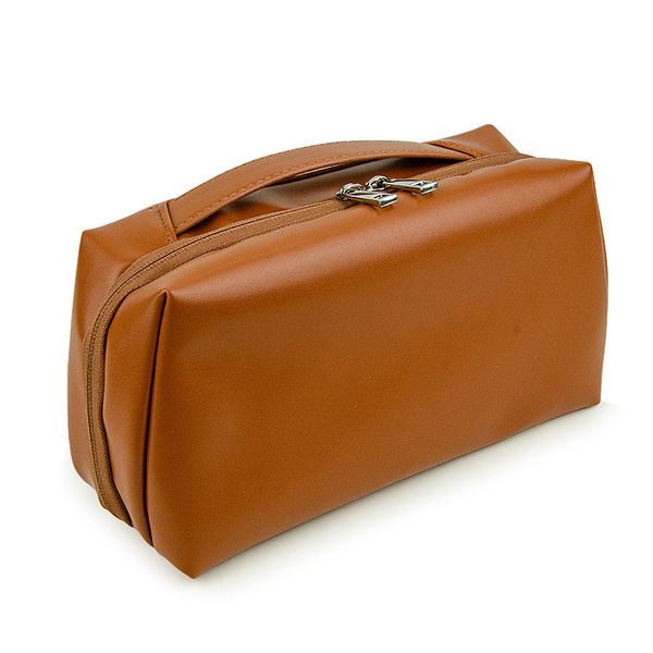 Genuine cream polyurethane capacious universal cosmetic bag