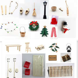 亚马逊热销木质娃娃房配件迷你木门雪橇路灯信箱雪人篱笆地毯花环