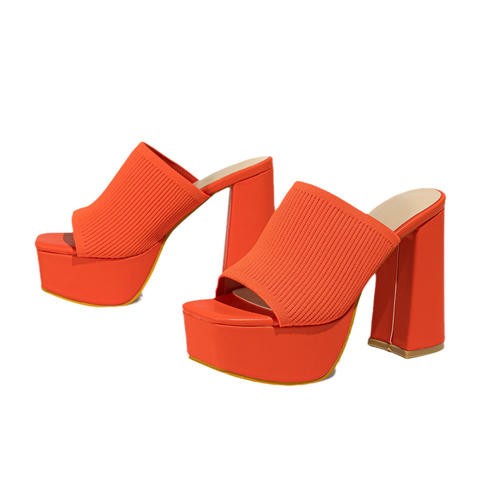 Pago actual - nueva plataforma impermeable de comercio exterior, lana de punto de talón grueso, zapatillas de pico de pescado de moda, zapatos de mujer 35 - 42 yardas