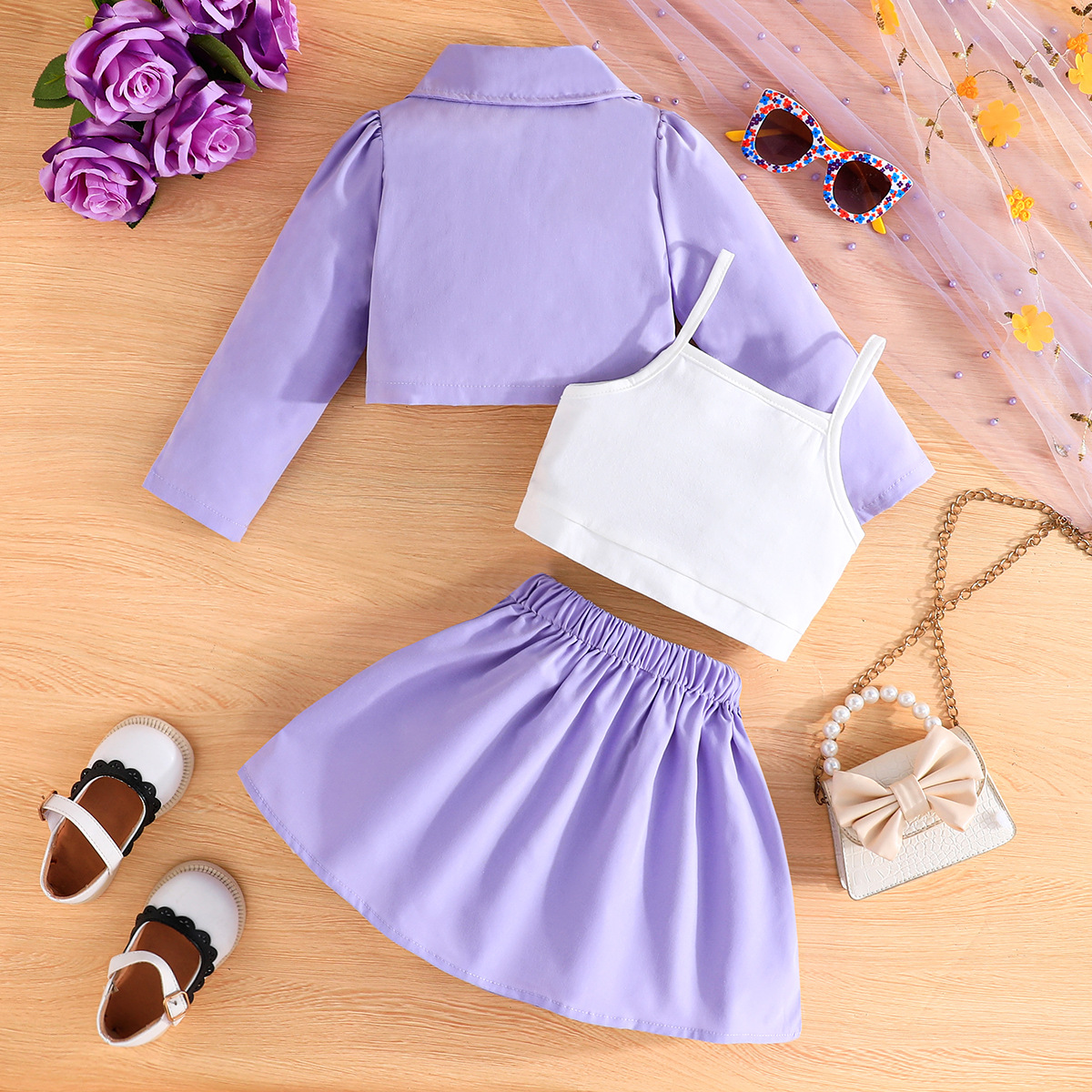 Mädchen Blazer Mit Crop Top Und Rock Set Modisch Für Kinder_voghion.com