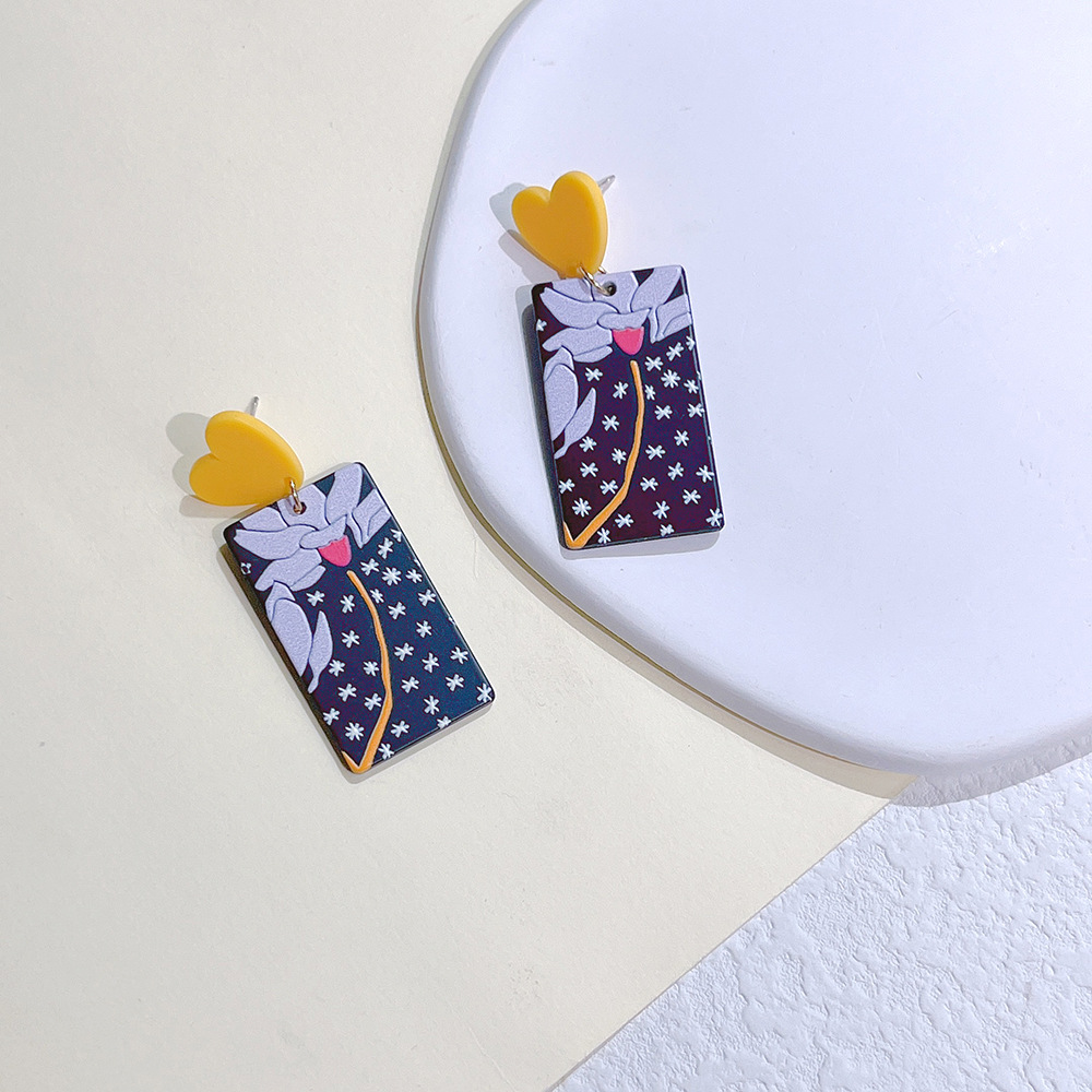 Heart Shape, Flower, Dragonfly Pattern Women'S Gender 1 Pair Cartoon Style Heart Shape Flower Dragonfly Epoxy Arylic Drop Earrings
